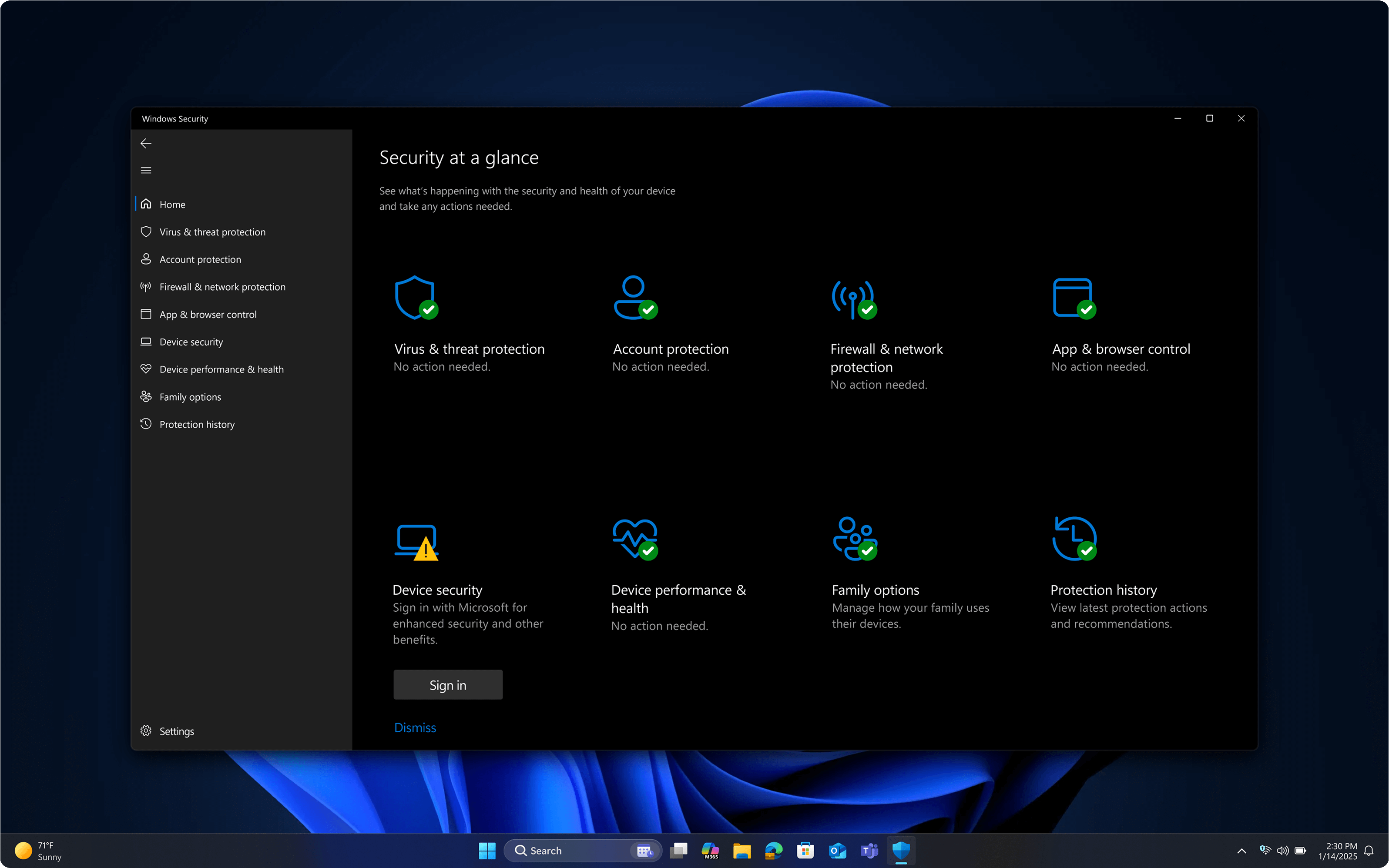 Windows 11 Pro güvenliğine genel bakış, pano